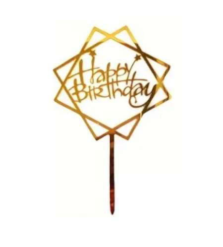 Happy Birthday Square Acrylic Gold Topper