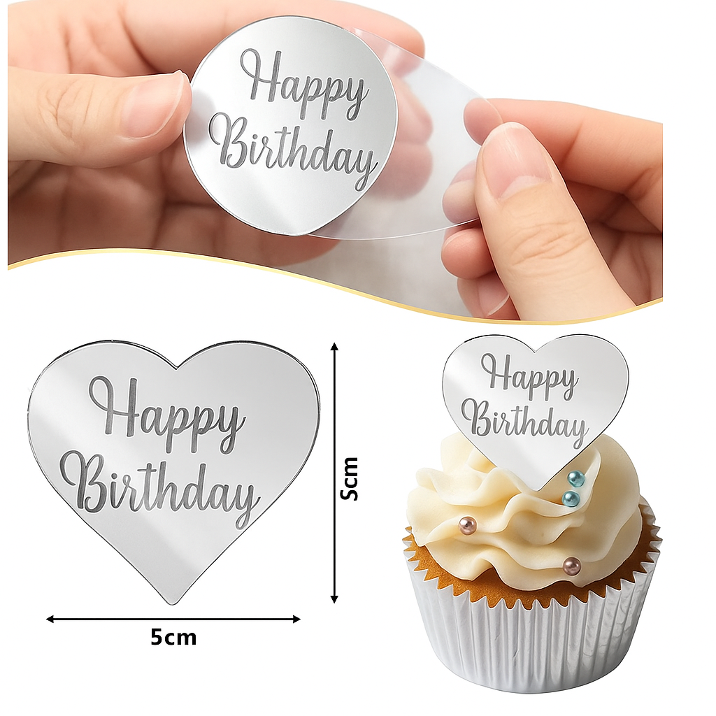 Happy Birthday Heart Acrylic Plaque Silver  Happy Birthday Heart Acrylic Plaque Silver