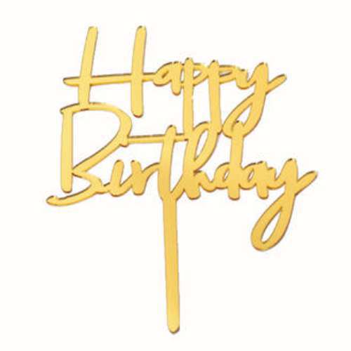 Happy Birthday Script Acrylic Cake Topper Sml - Click Image to Close