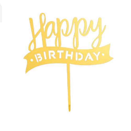 Happy Birthday Ribbon Acrylic Topper Sml - Click Image to Close